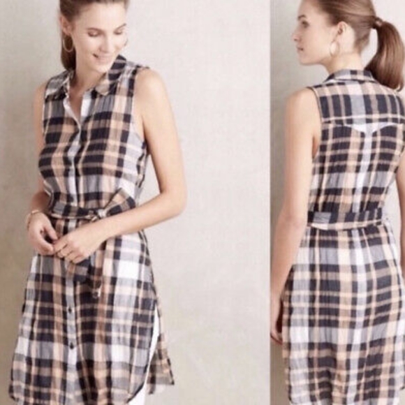 Anthropologie Holding Horses summer dress sleeveless plaid belted - Picture 1 of 3